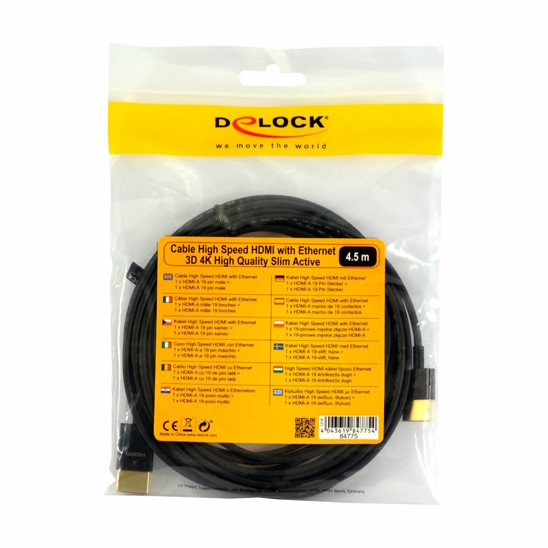 Câble HDMI 1.4 Delock, 1 Mètre, Vert, Avec Connecteurs Coudés à 90°, Neuf Sous Blister