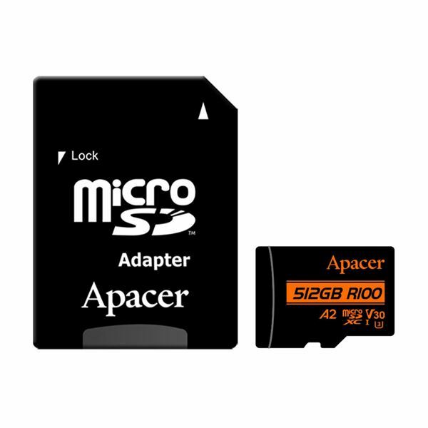 APACER microSD XC 512GB spominska kart. UHS-I U3 R100 V30 A2 AP512GMCSX10U8-R