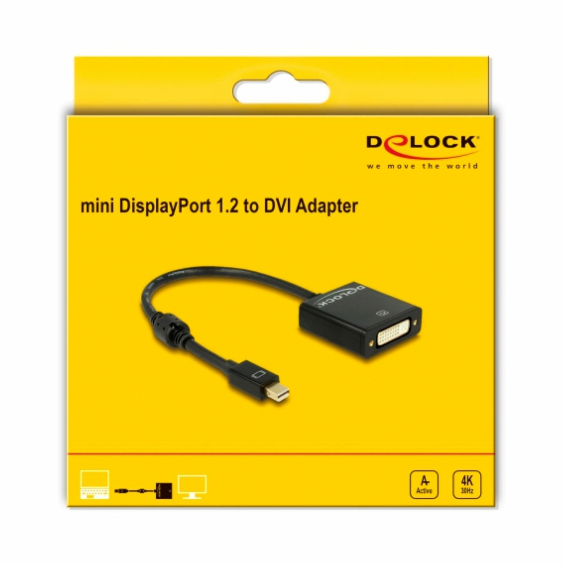 Delock adapter DisplayPort mini-DVI aktivni 20cm 4K črn 62603 - TechTrade