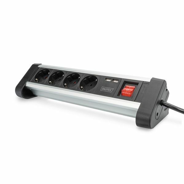 Digitus namizni razdelilec 4x220V 2xUSB s stikalom 1,5m črn DA-70614