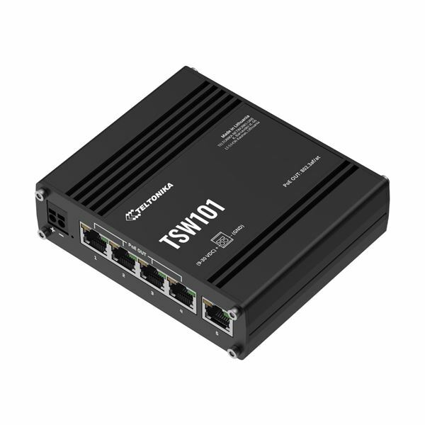 Teltonika stikalo Giga 5-port 4x PoE 60W DIN Mini kovinsko ohišje TSW101