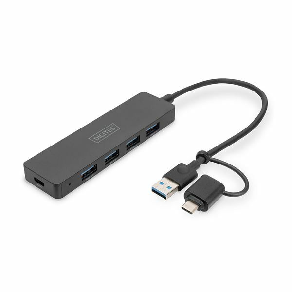 Digitus hub USB 3.0 4xA + TipC slim črn DA-70235