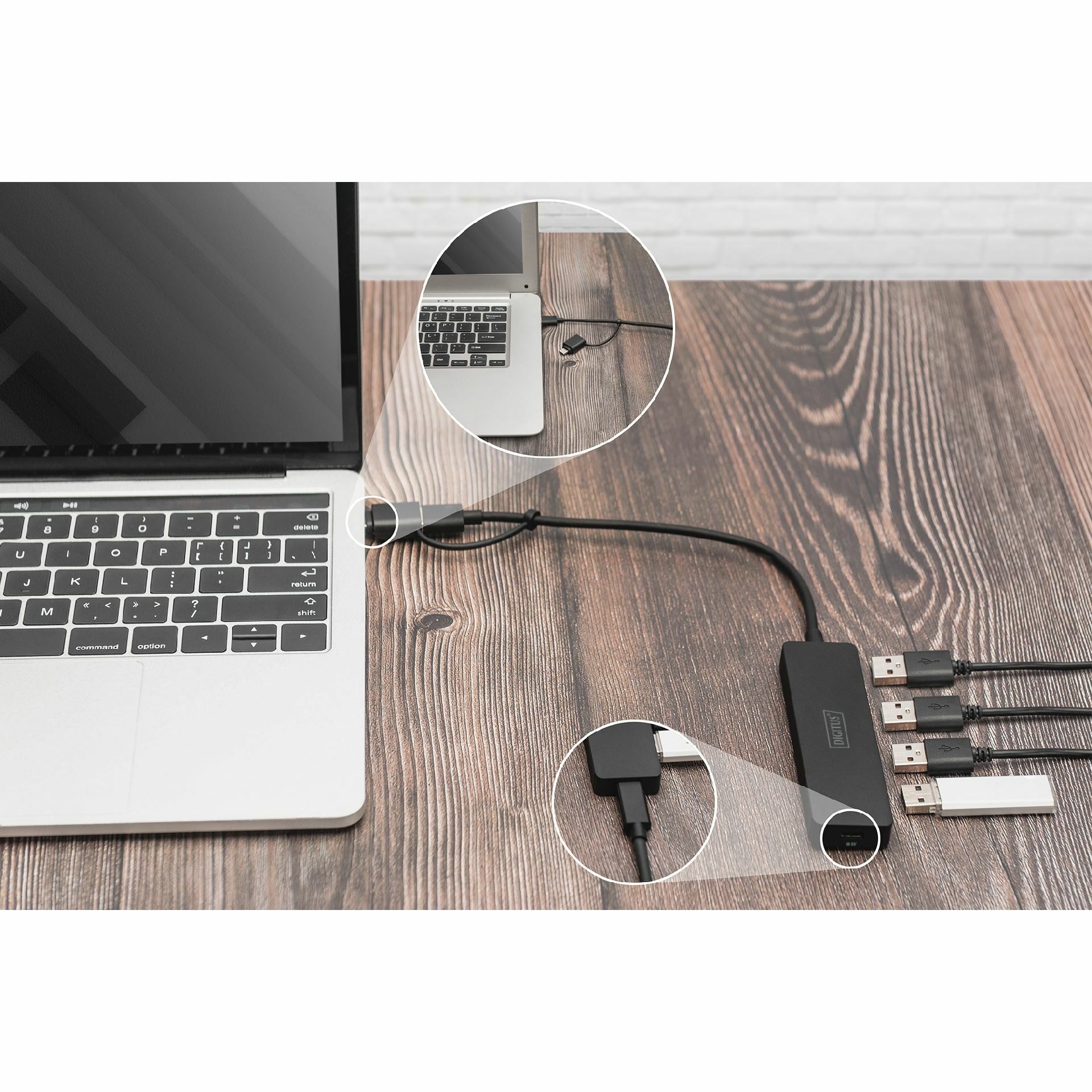 Digitus hub USB 3.0 4xA + TipC slim črn DA-70235 - Techtrade