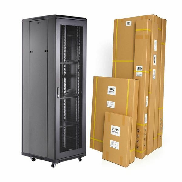 DATECH kabinet 42U 2055 600x600 črn perf. vrata sp./zd.+polica DT3.6642.9001