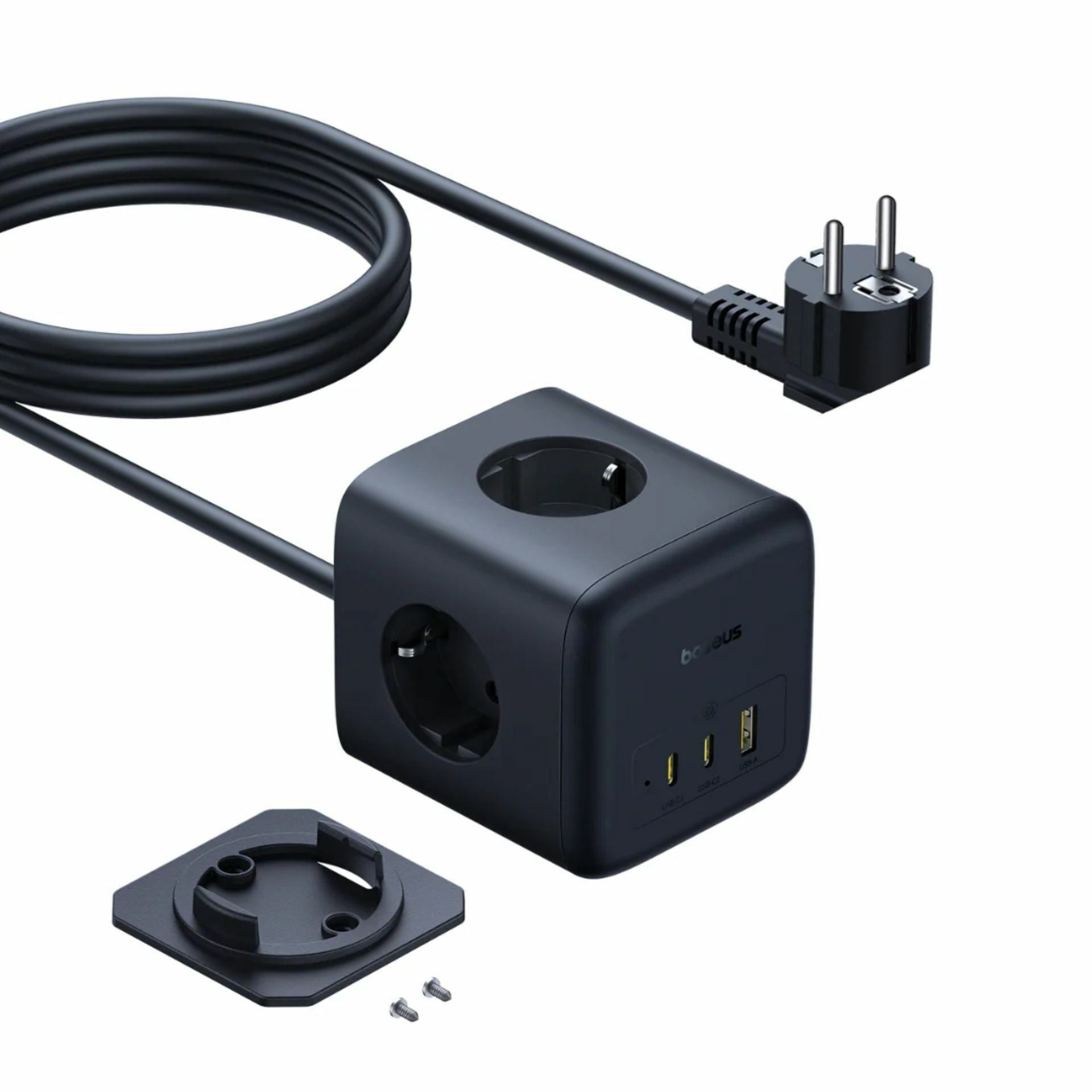 Baseus razdelilec 3x230V s stikalom USB polnilec TipA-C 65W 1,5m ...