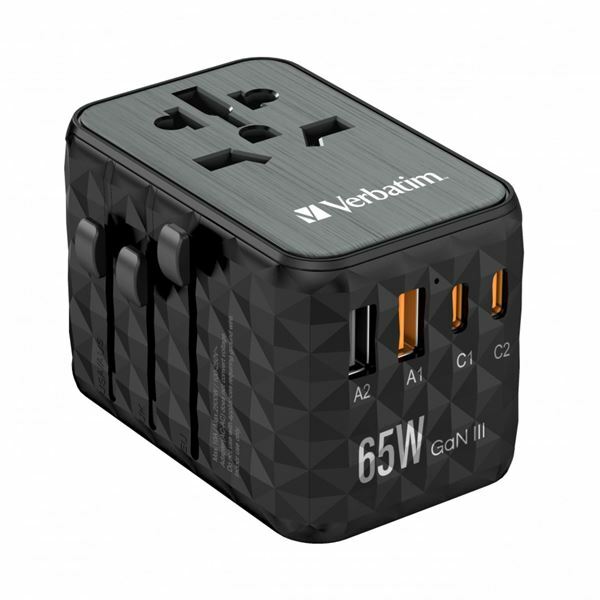 Verbatim potovalni adapter + USB TipC PD 65W polnilec EU USA UK AU UTA-05
